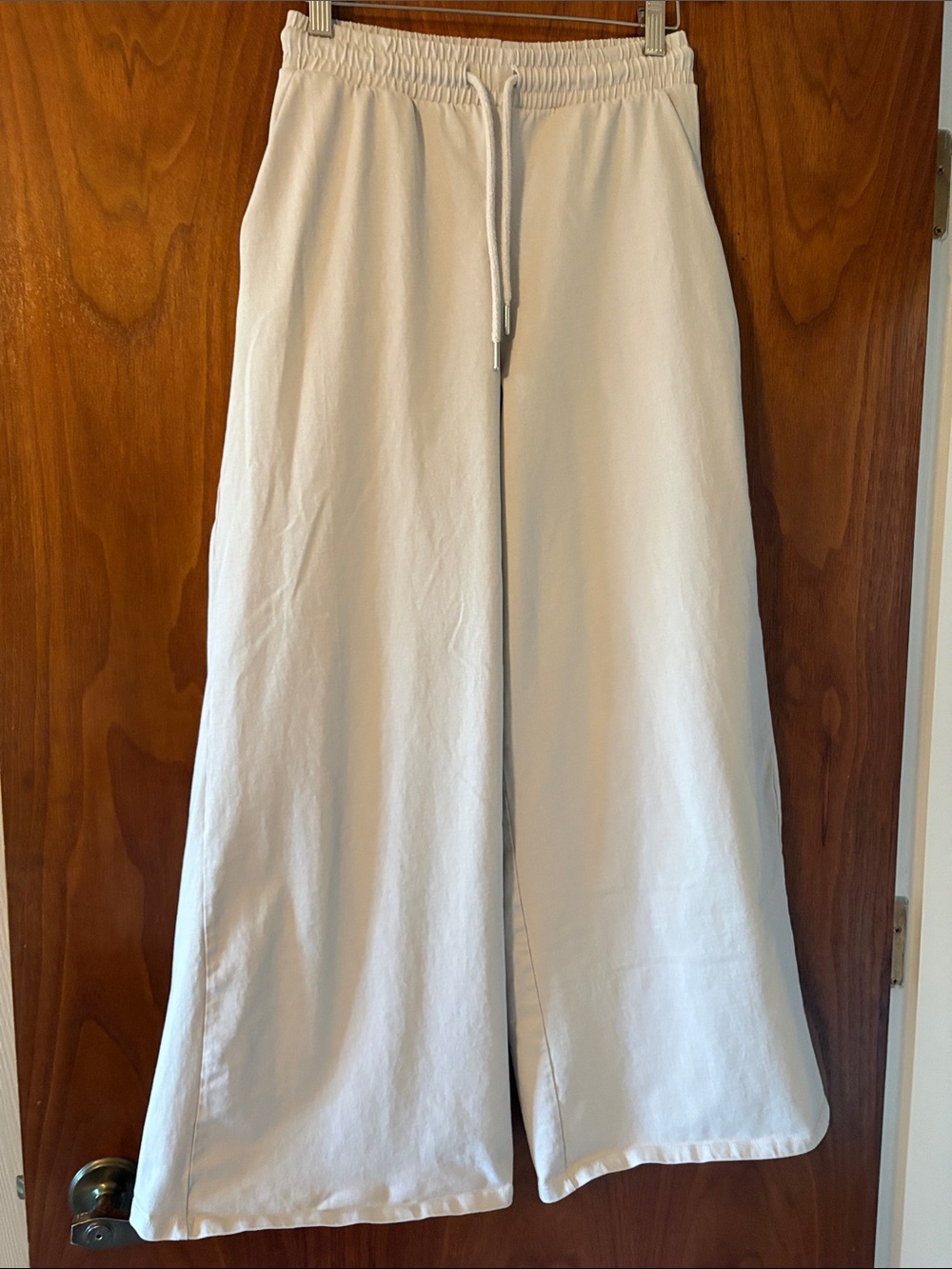 Zara Wide-Leg Drawstring Pants in Cream